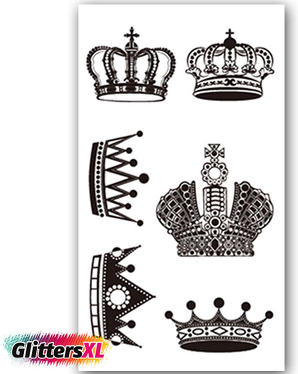 GlittersXL - Temporary Tattoo Kroon (10x6 cm) [Neptattoo - Tijdelijke tatoeage - Nep Fake Tattoos - Water overdraagbare festival sticker henna outfit tattoo - Glitter tattoo - Volwassenen Kinderen Jongen Meisje]